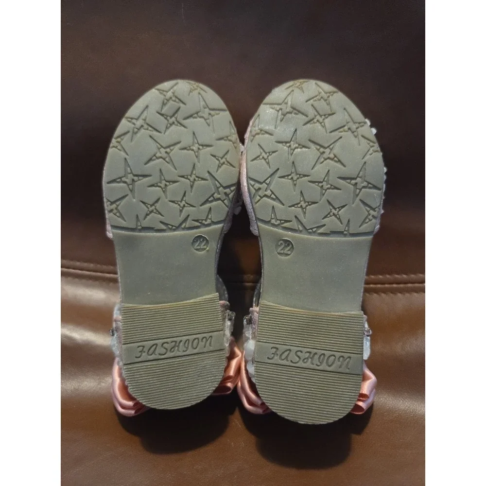 DINGDXIAOX RIBBON GLITTER Pink BABY TODDLER SHOES SANDALS Size 6.5‎ US 22 EUR